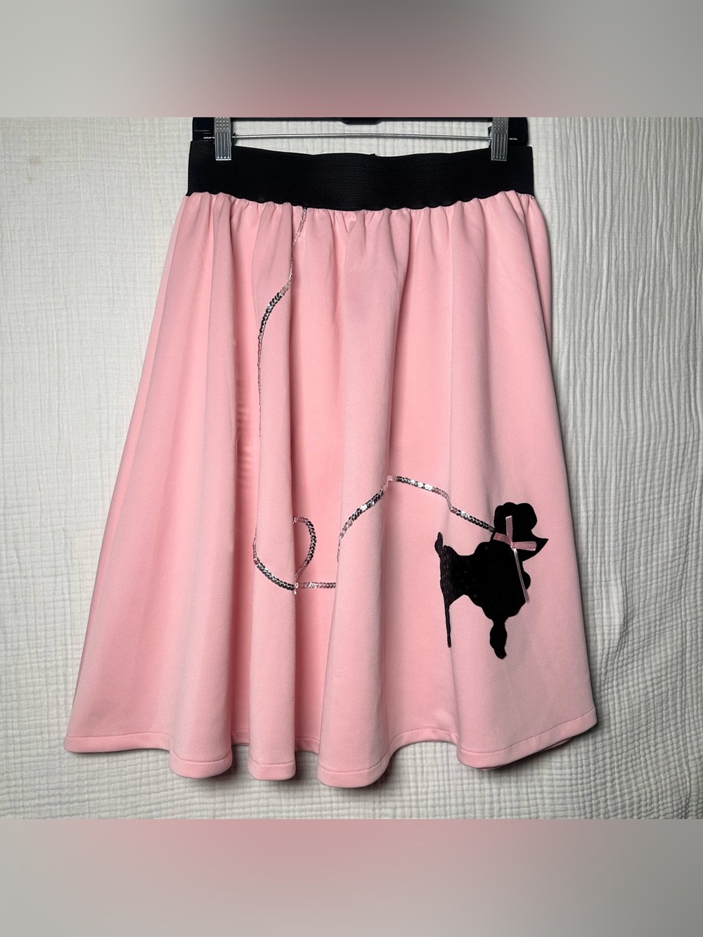 Pink Sock Hop Poodle Skirt L/XL Black Sequin Poodle 50's Halloween Dress Up
